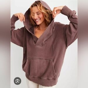 Aerie Down-To-Earth Henley Hoodie Chocolate Brown XS